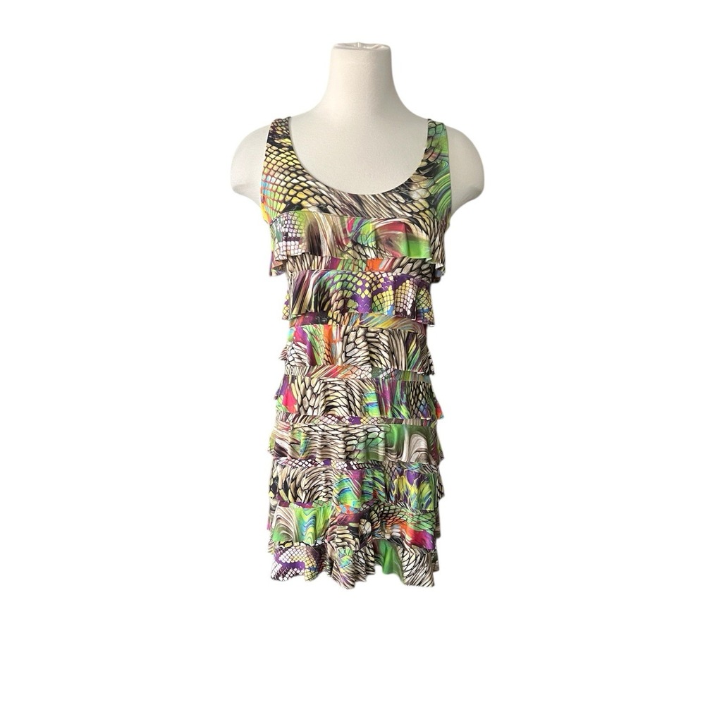 Isle by Melis Kozan Ruffled Bandages Mini Dress S Multicolor Boho Artsy Festival